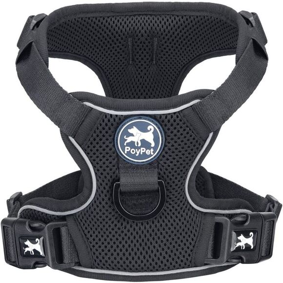 NEW Open Box PoyPet No Pull No Choke Reflective Adj. (Black XL) Dog Harness/Vest - Picture 1 of 2